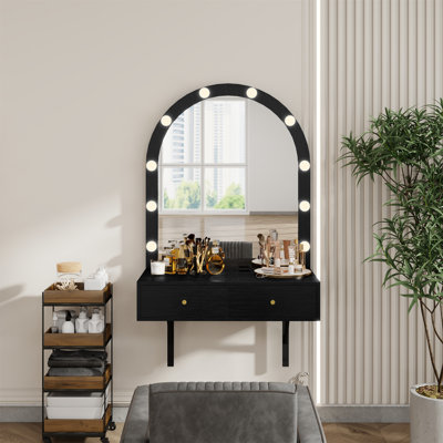 Meuble-lavabo flottant à miroir avec tiroirs, DEL et ports de charge