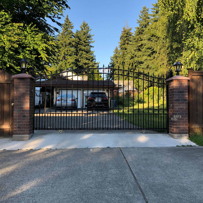 Black Steel 12 ft Sliding Driveway Gate with Pedestrian Gate