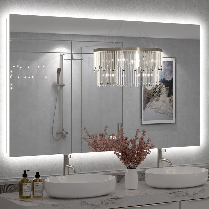 Molly Rectangle/Round/Oval LED Anti-Fog Tempered Glass Wall Bathroom Vanity Mirror - UL Certified, 60" x 36", Rectangle