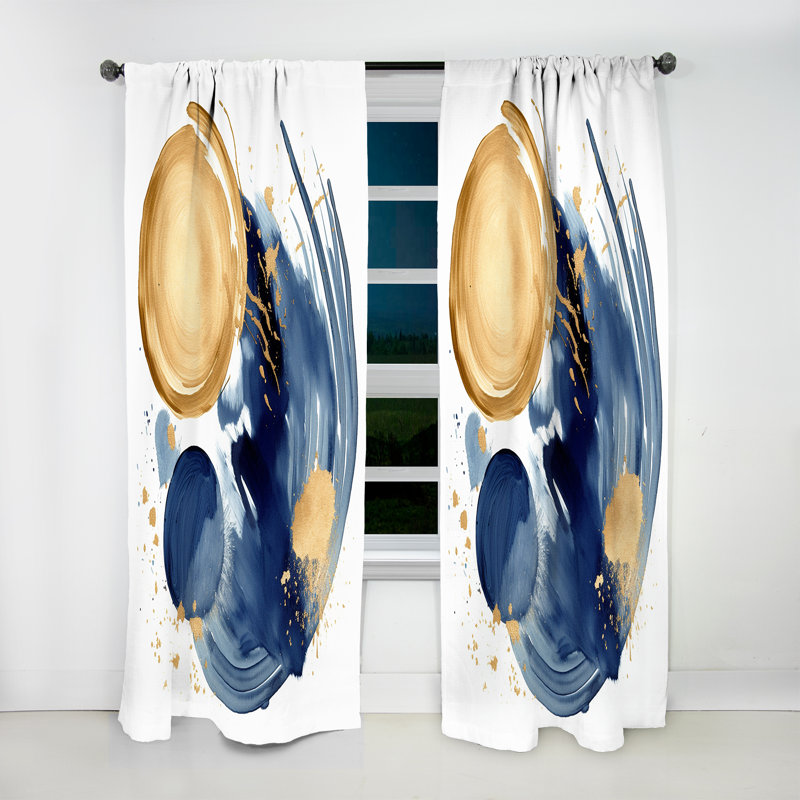Harsha bleu foncé, motif de cercle abstrait doré II - rideau moderne - velours obscurcissant - 1 panneau, L 52 po x L 90 po