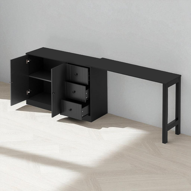 Wooden Sideboard With Extendable Table,Multifunctional Storage Cabinet With 2 Doors And 3 Drawers,For Living Room,Study,Foyer And Kitchen