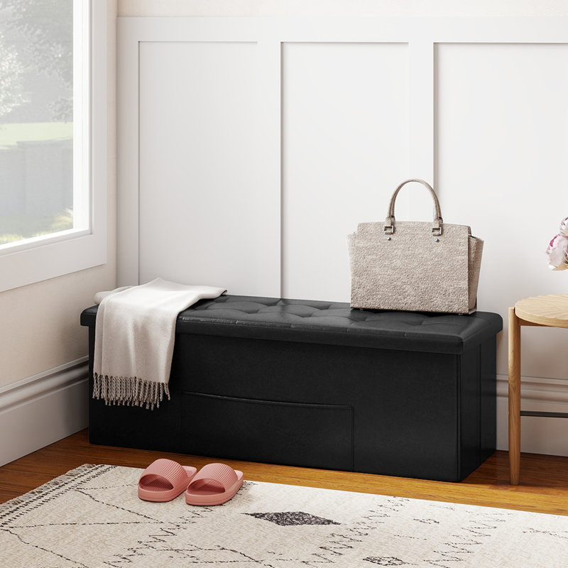 Faux Leather Ottoman, Black Faux Leather