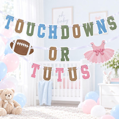 Guirlande « Touchdowns ou Tutus », Décoration pour fête de révélation du sexe, Guirlande en carton faite à la main