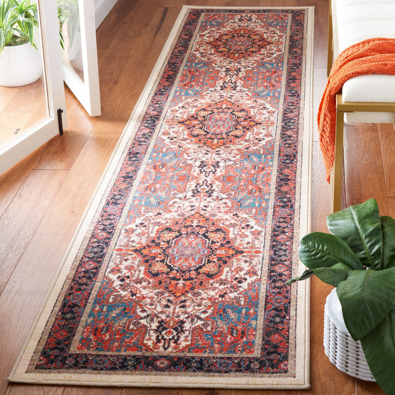 Tapis oriental ivoire / rouge Chesnut, Tapis de couloir 2 pi 2 po x 9 pi