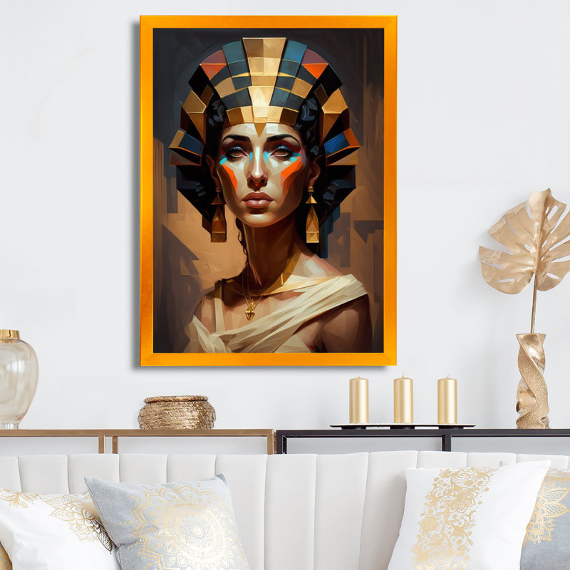 Portrait de la déesse égyptienne II - reproduction sur toile, H 20 po x l 12 po x P 1 po, Impression dorée sur toile encadrée