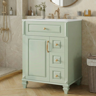 Meuble-lavabo autoportant 24 po avec lavabo en céramique, 3 tiroirs et armoire de rangement 24 po