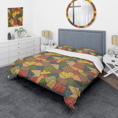 Multicolore carré patchwork - ensemble de housse de couette abstrait - microfibre de polyester