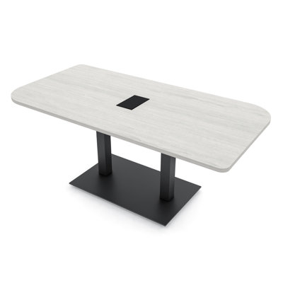 Ogren Duo Shaped Conference Table with Double Metal Post Base | Electrical Unit by Inbox Zero