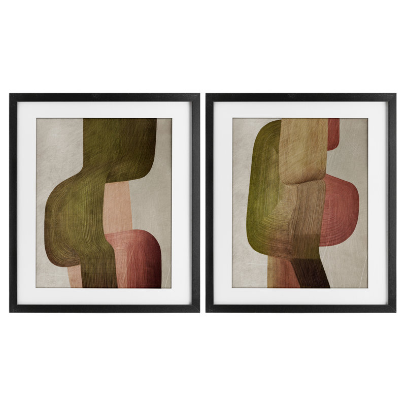 Ensemble de 2 reproductions encadrées sous verre en métal, 1 pièce, Cadre noir minuit, H 16 po x l 13 po