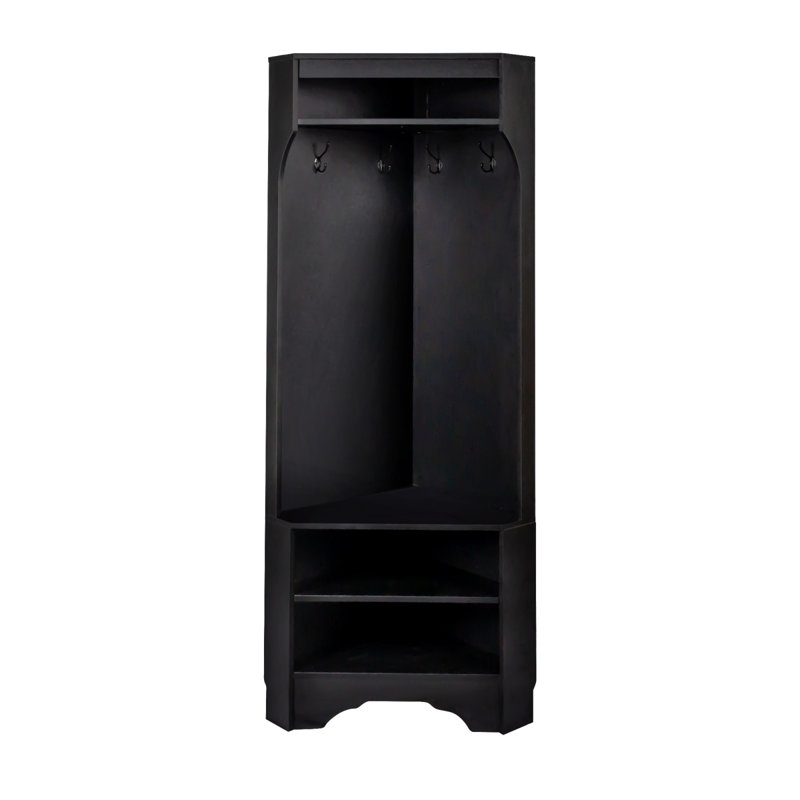 Black Minimalist Corner Hall Tree With Shoe Bench, Black 