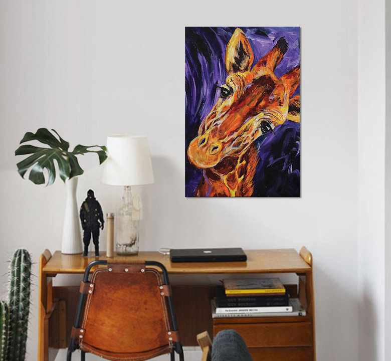 «Giraffe», reproduction sur toile, H 12 po x l 8 po x P 0,75 po, Pas de tapis, Toile tendue