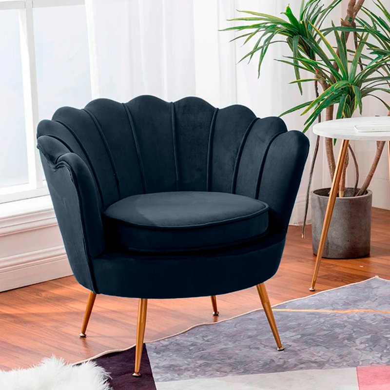 Fauteuil demi-tonneau en velours 32,5 po Mandloi, Bleu