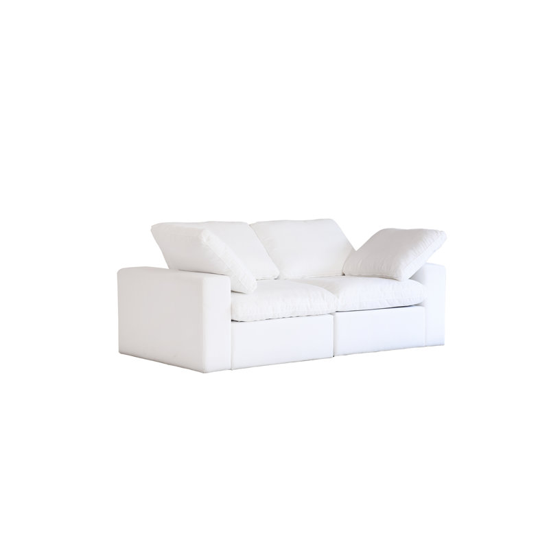 Canapé modulaire à housse en lin 80 po Kenda Tenia, Mélange de lin blanc
