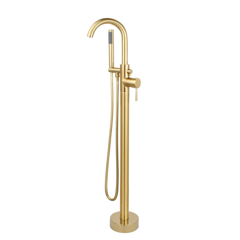 1 Handle Floor Tub Filler with Diverter, Brushed Brass