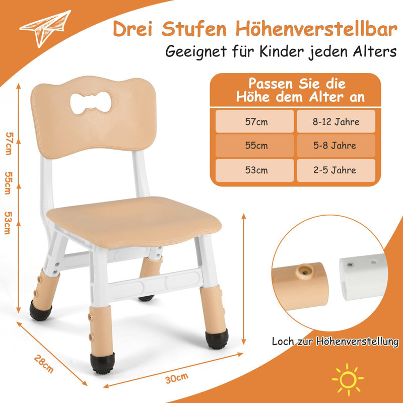 2 X Plastic Children's Desk Chair, Height Adjustable, Children's Chairs With Backrest Up To 100 Kg Load Capacity, Children's Chair From 2 Years, Children's Furniture For Children's Room, School