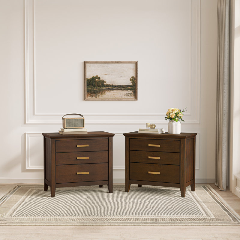 Lessio 25.8"W 3-Drawer Nightstand (Set Of 2), Dark Walnut