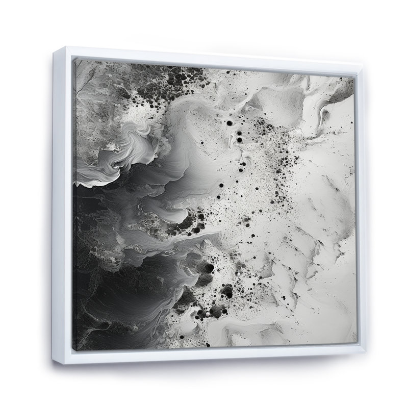 Peinture abstraite crème et noire liquide I - reproduction d'art sur toile abstraite, Cadre flottant blanc