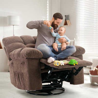 Rocking Recliner Chair, 360° Swivel Rocker Chair, Chenille Upholstered Glider Chair with Side Pockets, Steel Frame Recliner Single Sofa for Living Roo
