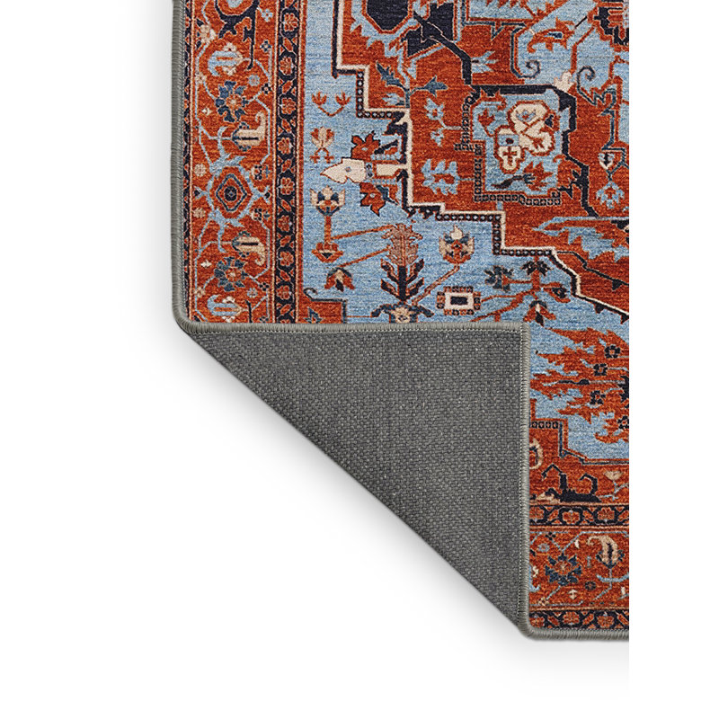 Tapis oriental orange / bleu, Tapis de couloir 2 pi x 5 pi