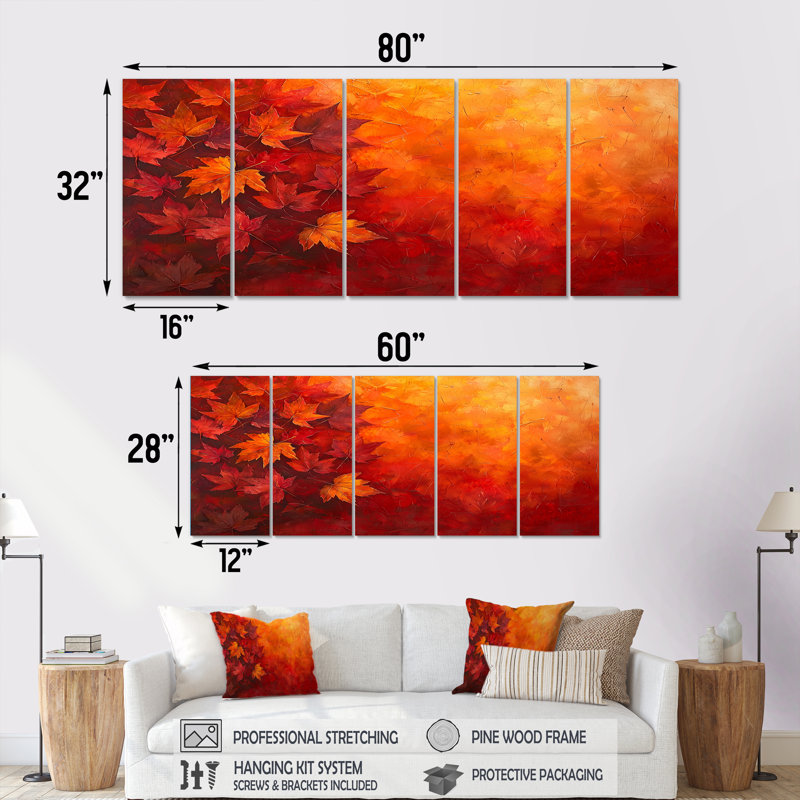Feuilles d'érable d'automne - Art mural - feuilles, décoration murale traditionnelle, H 32 po x l 80 po, 5