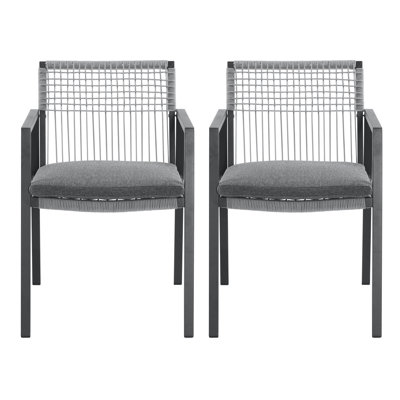 2 fauteuils d'extérieur - chaises de salle à manger en aluminium et en corde avec coussin pour la terrasse, la cour, le bord de la piscine, la structure en rouille robuste, la conception ergonomique des sièges agréables, la chaise confortable