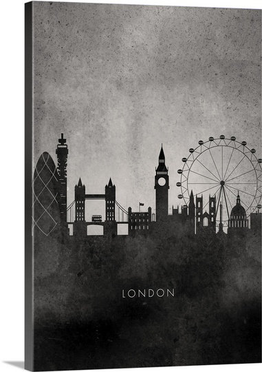 'minimalist london skyline' par circle art group art graphique sur toile, 24" H x 16" L x 1,25" D