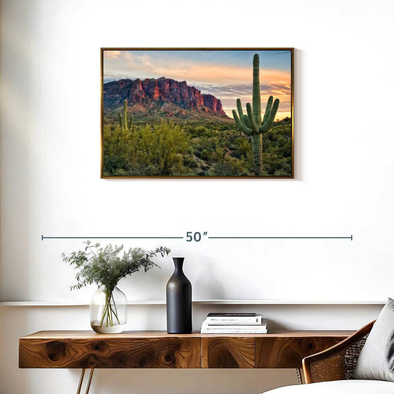 Cactus View II, Cadre flottant doré, 31 po x 21 po