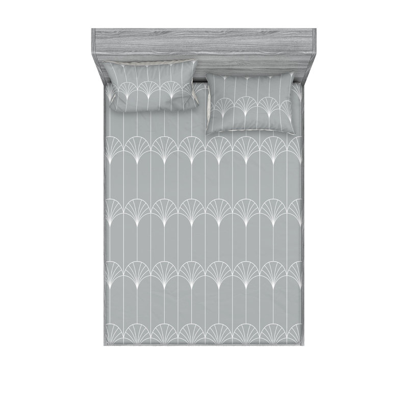 Microfiber Geometric Sheet Set, Gray, King Sheet Set with 2 Pillowcases