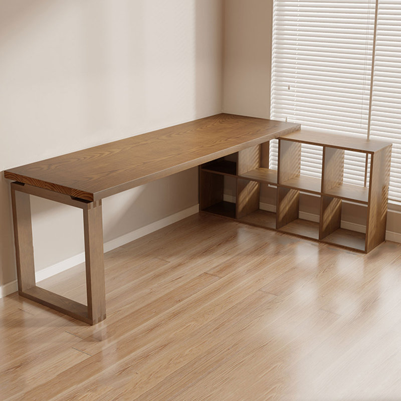 Bureau brun en bois massif en forme de L, H 29,53 po x l 78,74 po x P 23,62 po