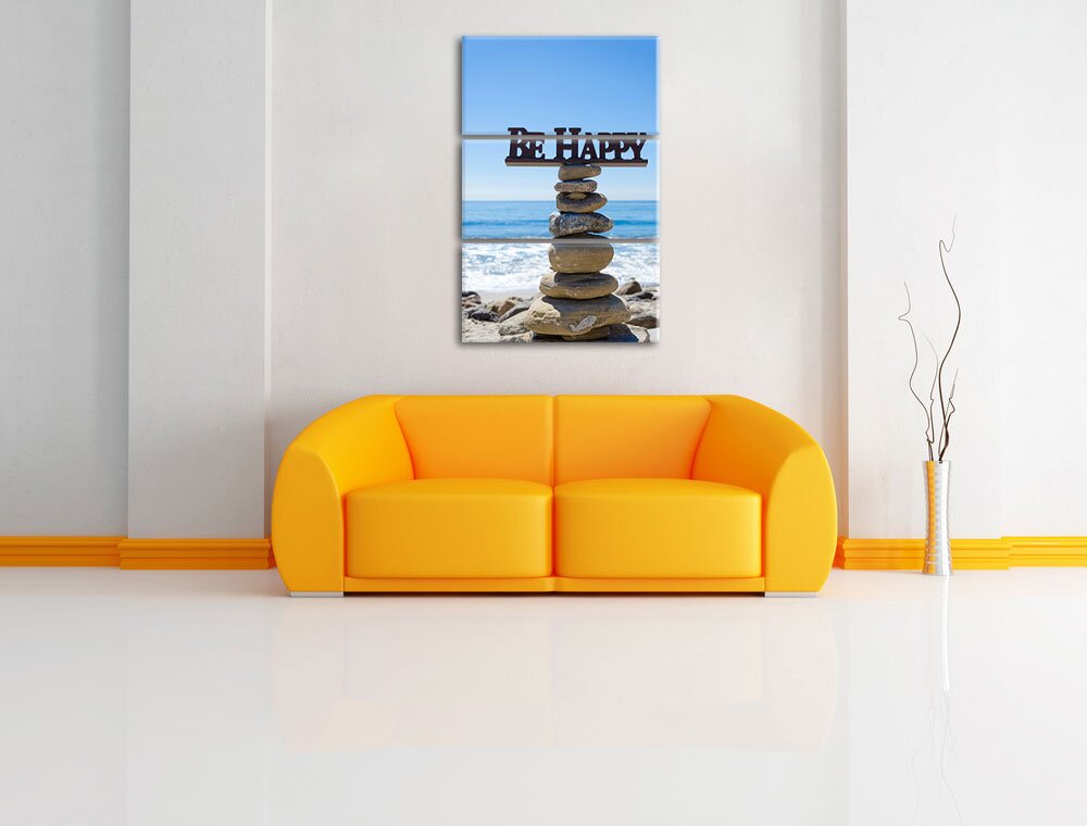 3-tlg. Leinwandbilder-Set „Steinturm bei Happy am Strand“, Fotodruck