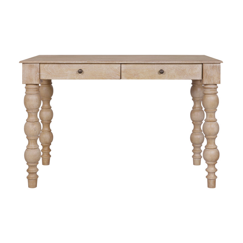 Braydan 2-Drawer Desk with Hand-Turned Legs- Rustic Natural, Rustic Natural