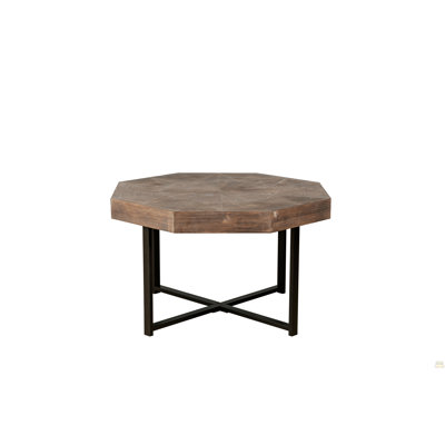 Wood Octagonal Vintage Patchwork Craft Farmhouse 30 Inch Wooden Table Top Cross Metal Legs Coffee Table for Living Room(Antique Brown)