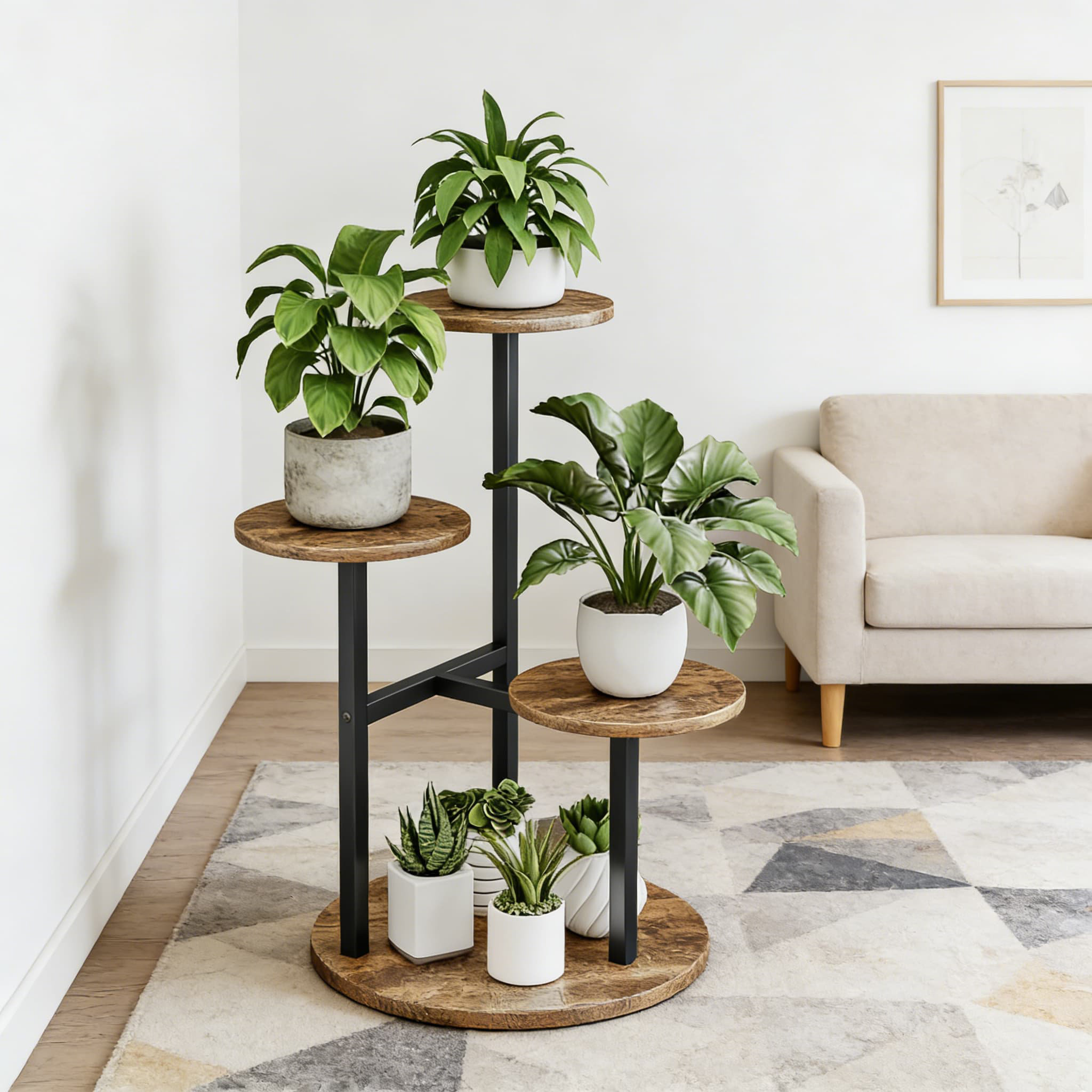 Arlmont & Co. 4 Tier Plant Stand For Indoor Plants, Space Saving ...