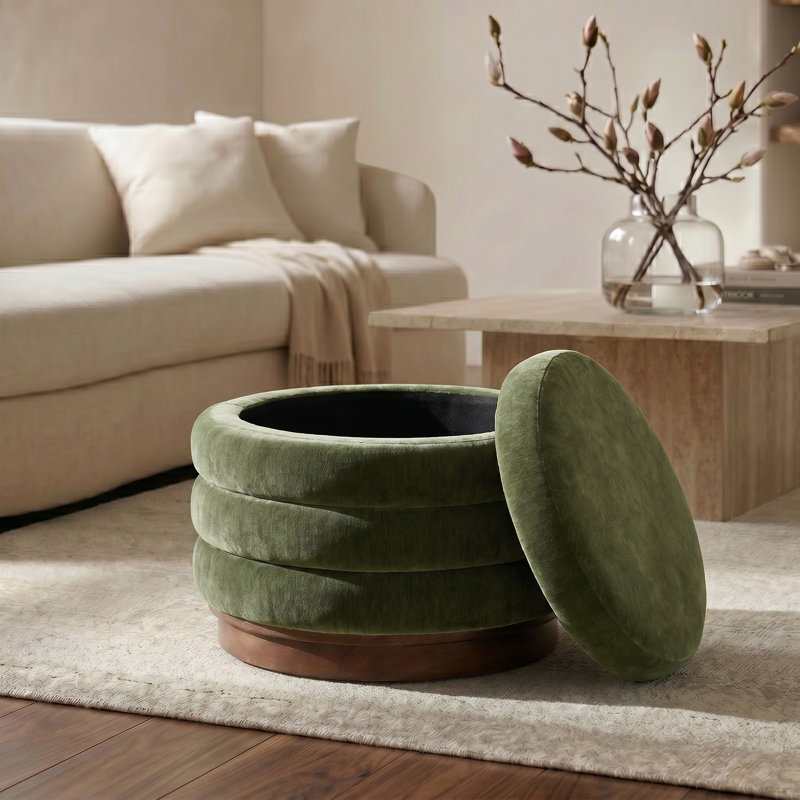 Lavenia Velvet Storage Ottoman, Green