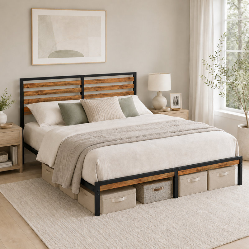 Structure de lit plateforme double avec rangement sous le lit