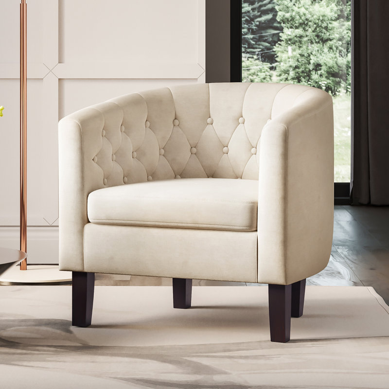 Fauteuil demi-tonneau capitonné en lin Evelie 28,25 po Evelie, Lin blanc