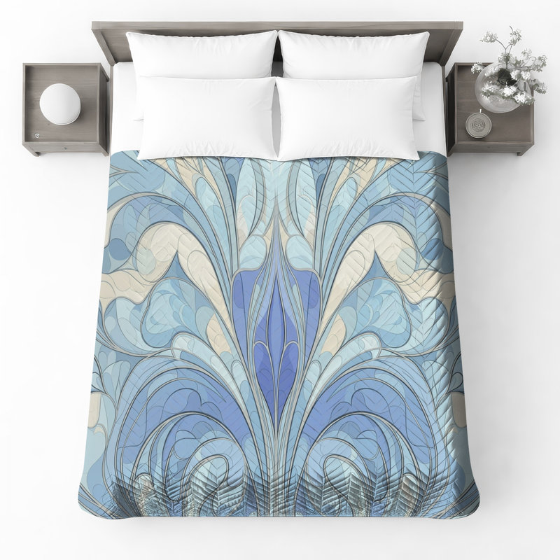 Blue Abstract Pattern Quilted Bedspread All Sizes, King