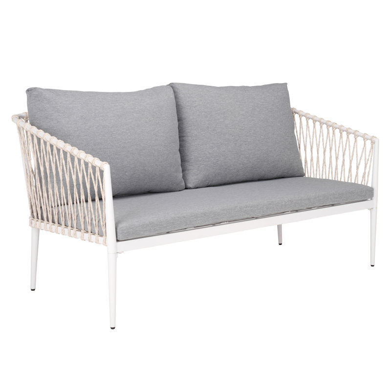 Dante Rope Patio Loveseat, White/Gray