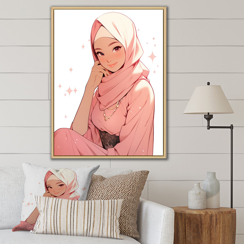Portrait d'une belle princesse Musulmane sur toile, H 40 po x l 30 po x P 1,5 po, Cadre naturel flottant