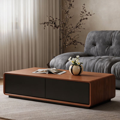 Modern 52" Walnut Coffee Table with 4 Storage Drawers, Fully Assembled Rectangular Living Room Table