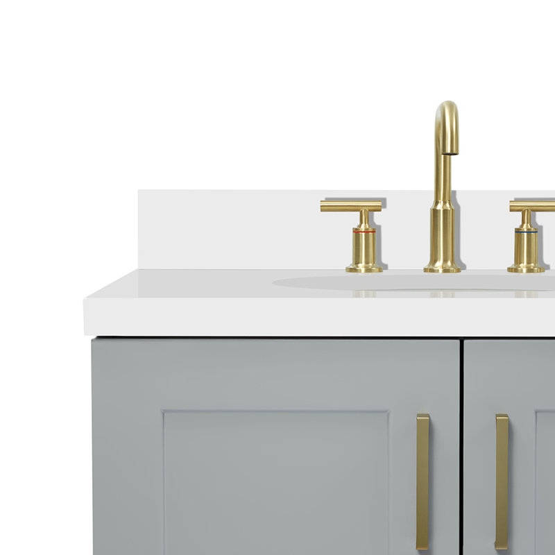 73 IN.  Single Bathroom Vanity, Gray, Oval,  White Quartz