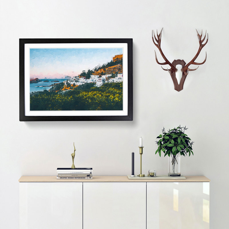 The Island of Rhodes in Greece in Abstract - Picture Frame Graphic Art Print, 62cm H x 87cm W x 2cm D, Black Framed