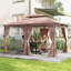 Pavillon de jardin avec cadre en acier de 10 x 13 pi, jumelant tissu de polyester avec patio couvert et beige neutre