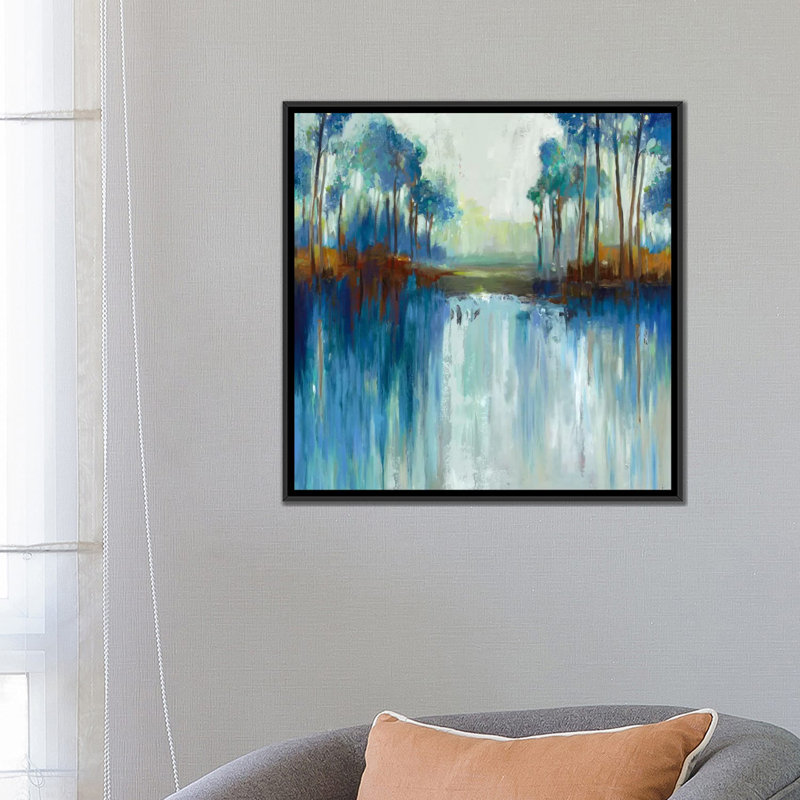 « late summer landscape », reproduction sur toile, H 18 po x l 18 po x P 1,5 po, Toile avec cadre noir, Pas de tapis