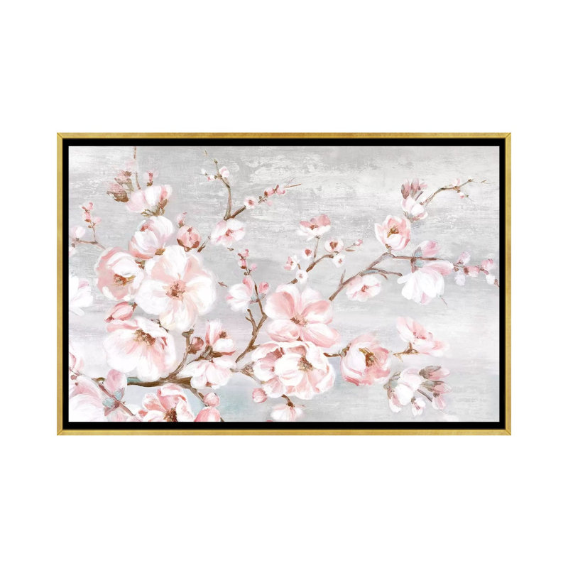 «Spring Cherry Blossoms I» par Eva Watts - reproduction d'art sur papier, H 40 po x l 60 po x 1,5 po, Toile encadrée d'or