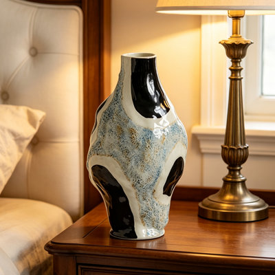 Vases de table en céramique/porcelaine noirs et blancs en forme de trompette
