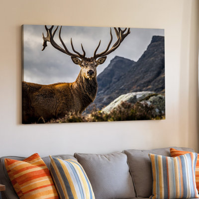 Canvas A Majestic Stag Stands Prominently In The Foreground Showcasing Its Wall Art Impressive Large Antlers That Curve Gracefully Canvas Wall Art
