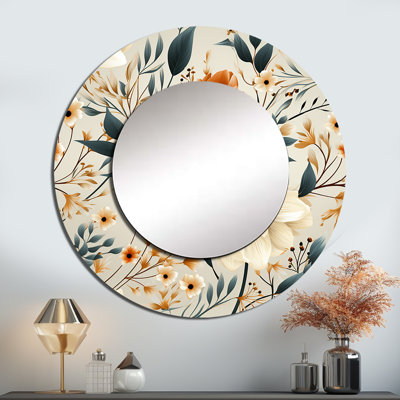 Rudette beige rustique rustique floral bouquet de fleurs - grand miroir floral, miroir mural décoratif de campagne, art en métal imprimé