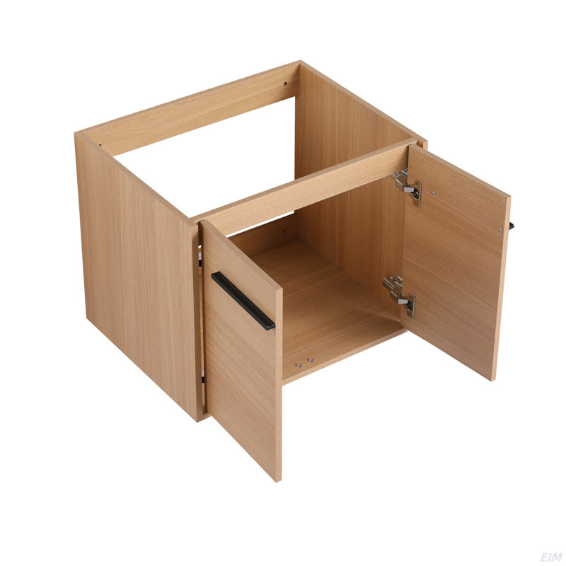 Ensemble de meuble-lavabo de salle de bain avec lavabo à poser en résine, 2 portes, Chêne, 24"