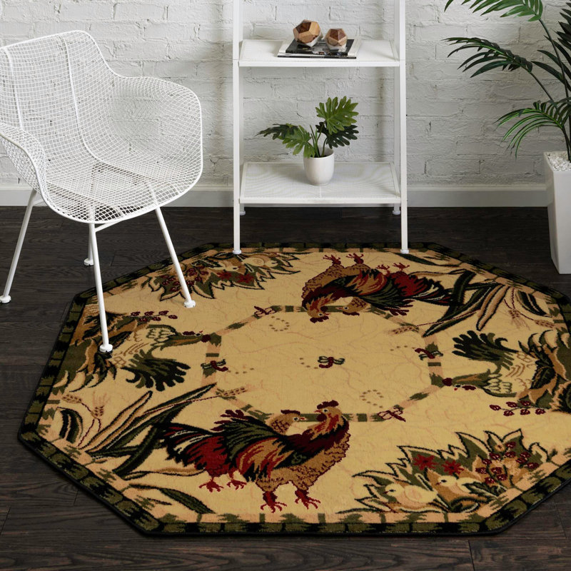 Tapis noir / vert Andersonville, Octogone 5 pi 3 po x 5 pi 3 po, Cream